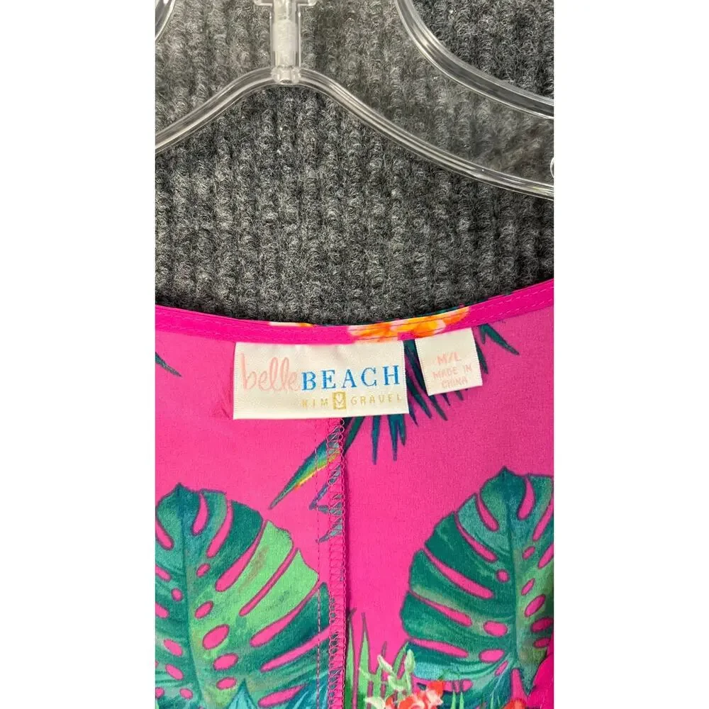Belle Kim Gravel Cover Up Womens Medium/Large Pink Tropical Short Sleeve Boho